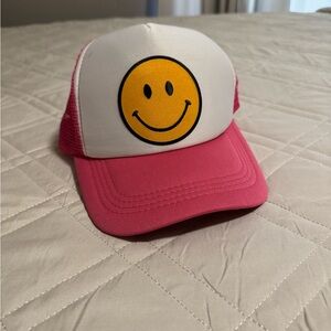 Pink and White Smiley Face Trucker Hat